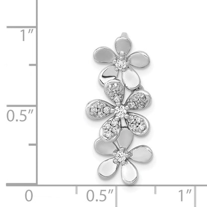 14k White Gold 1/5ct. Real Diamond Three Flower Chain Slide