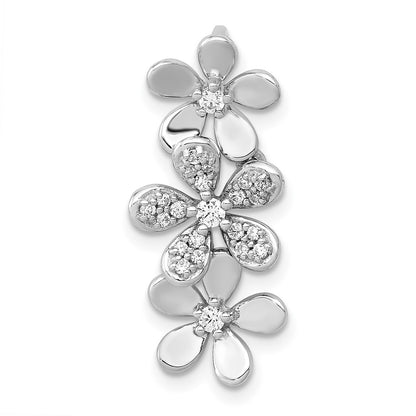 14k White Gold 1/5ct. Real Diamond Three Flower Chain Slide