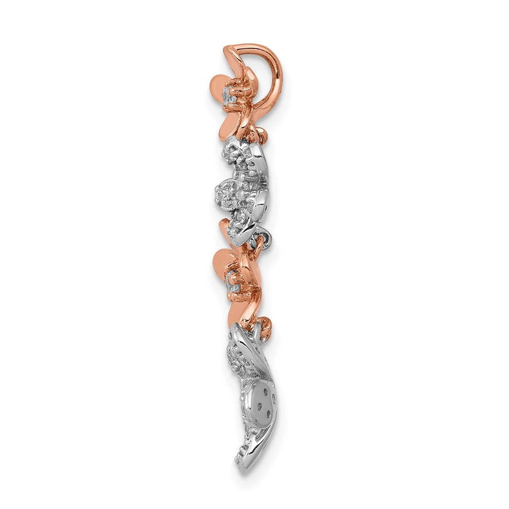 14k Rose and White Gold Real Diamond Four Flower Chain Slide