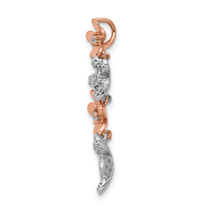 14k Rose and White Gold Real Diamond Four Flower Chain Slide