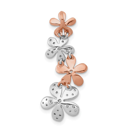 14k Rose and White Gold Real Diamond Four Flower Chain Slide