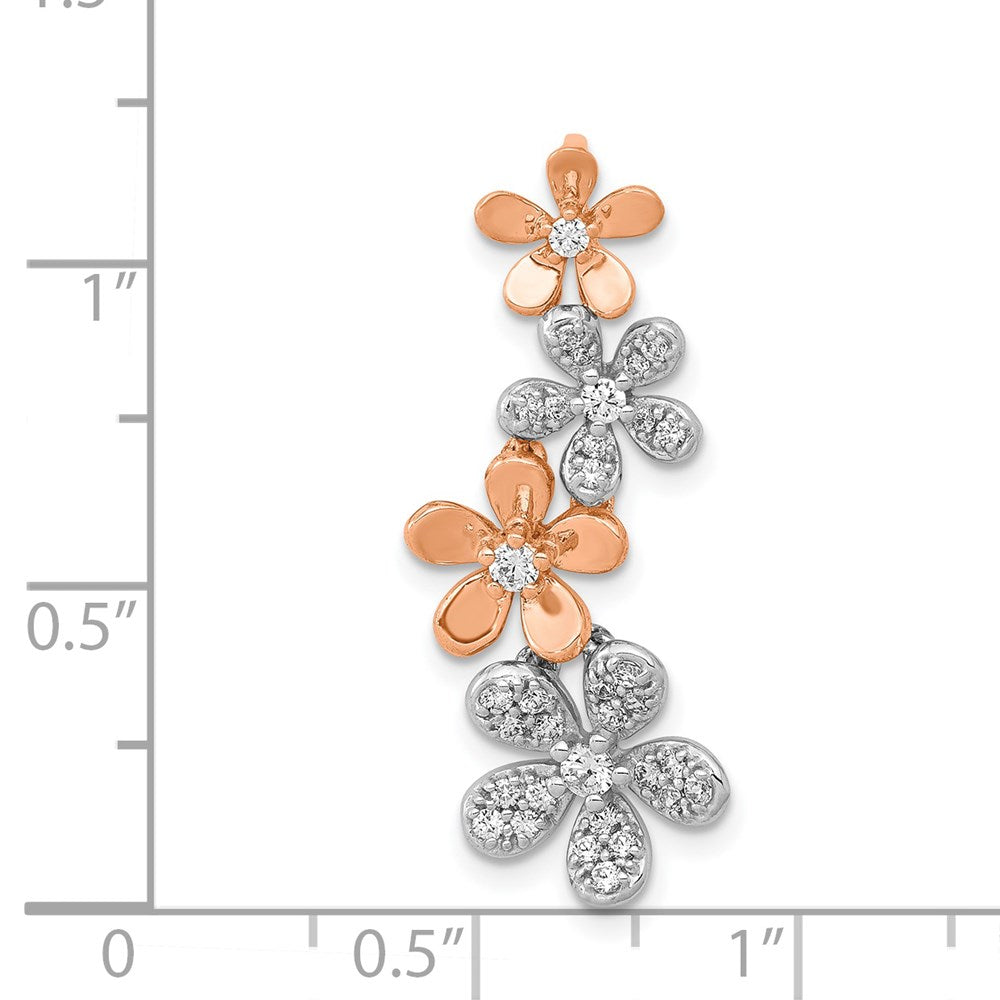 14k Rose and White Gold Real Diamond Four Flower Chain Slide