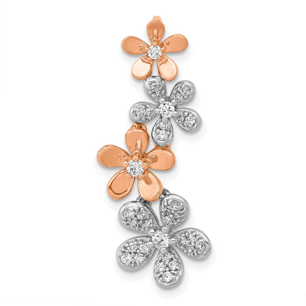 14k Rose and White Gold Real Diamond Four Flower Chain Slide