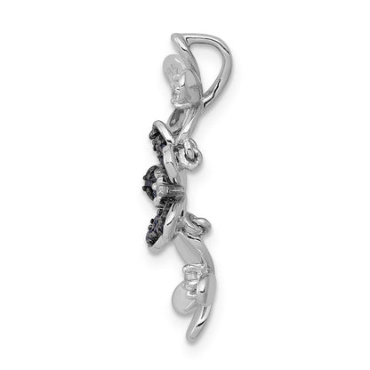 14k White Gold Real Diamond and Sapphire 3 Flowers Pendant