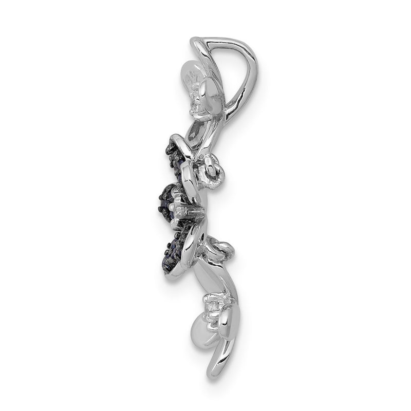 14k White Gold Real Diamond and Sapphire 3 Flowers Pendant