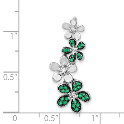 14k White Gold Real Diamond and Emerald 4 Flowers Pendant