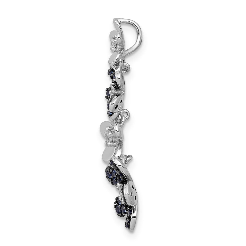 14k White Gold Real Diamond and .29 Sapphire 4 Flowers Pendant