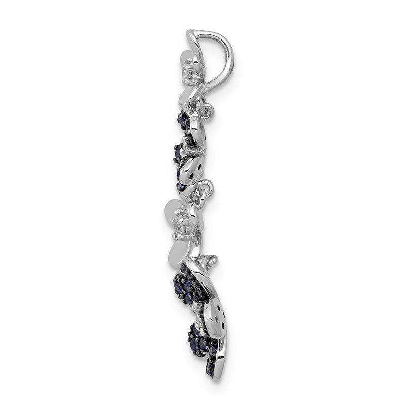 14k White Gold Real Diamond and .29 Sapphire 4 Flowers Pendant