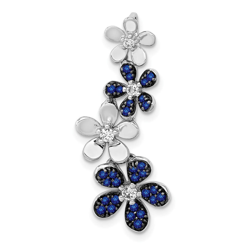 14k White Gold Real Diamond and .29 Sapphire 4 Flowers Pendant
