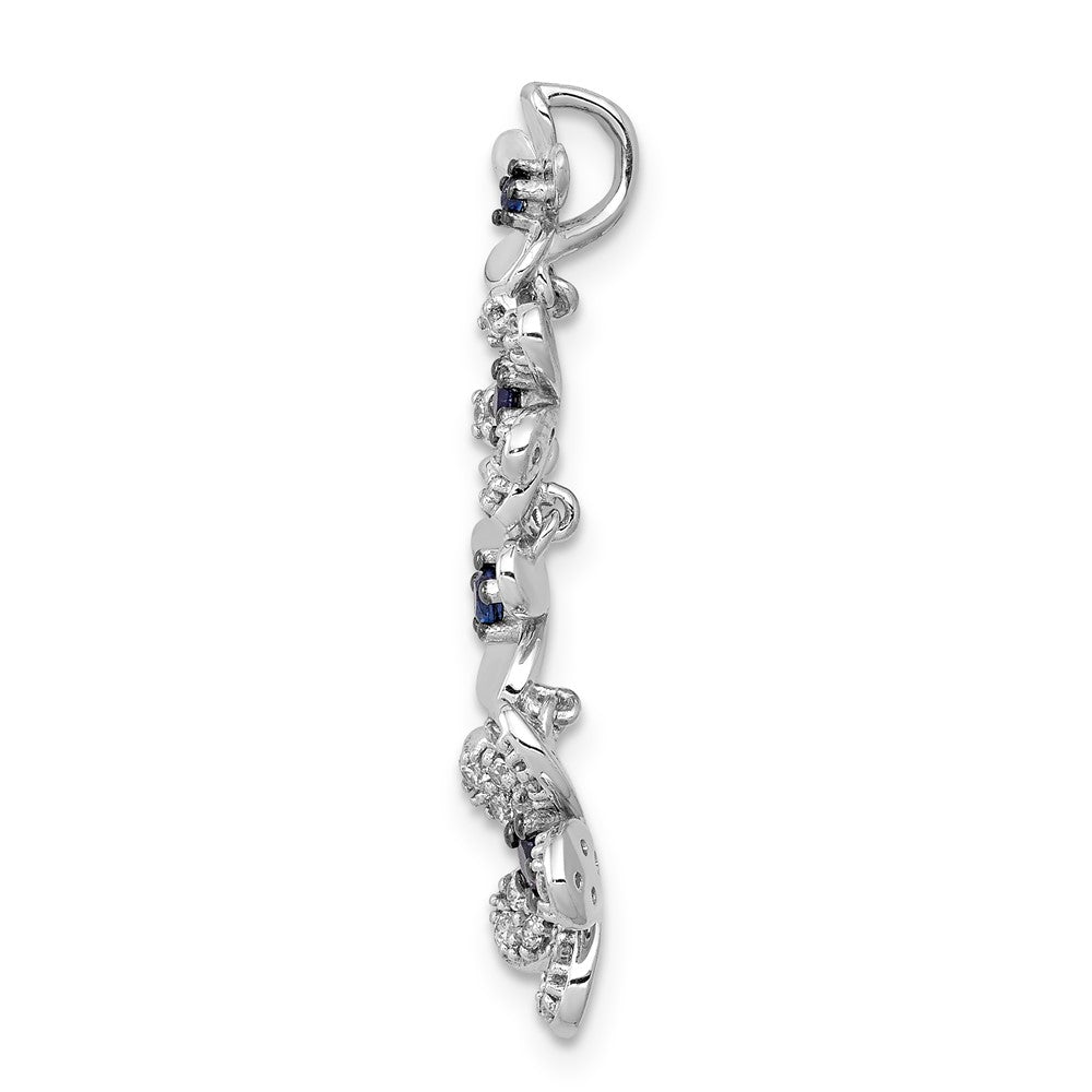 14k White Gold Real Diamond and .19 Sapphire 4 Flowers Pendant