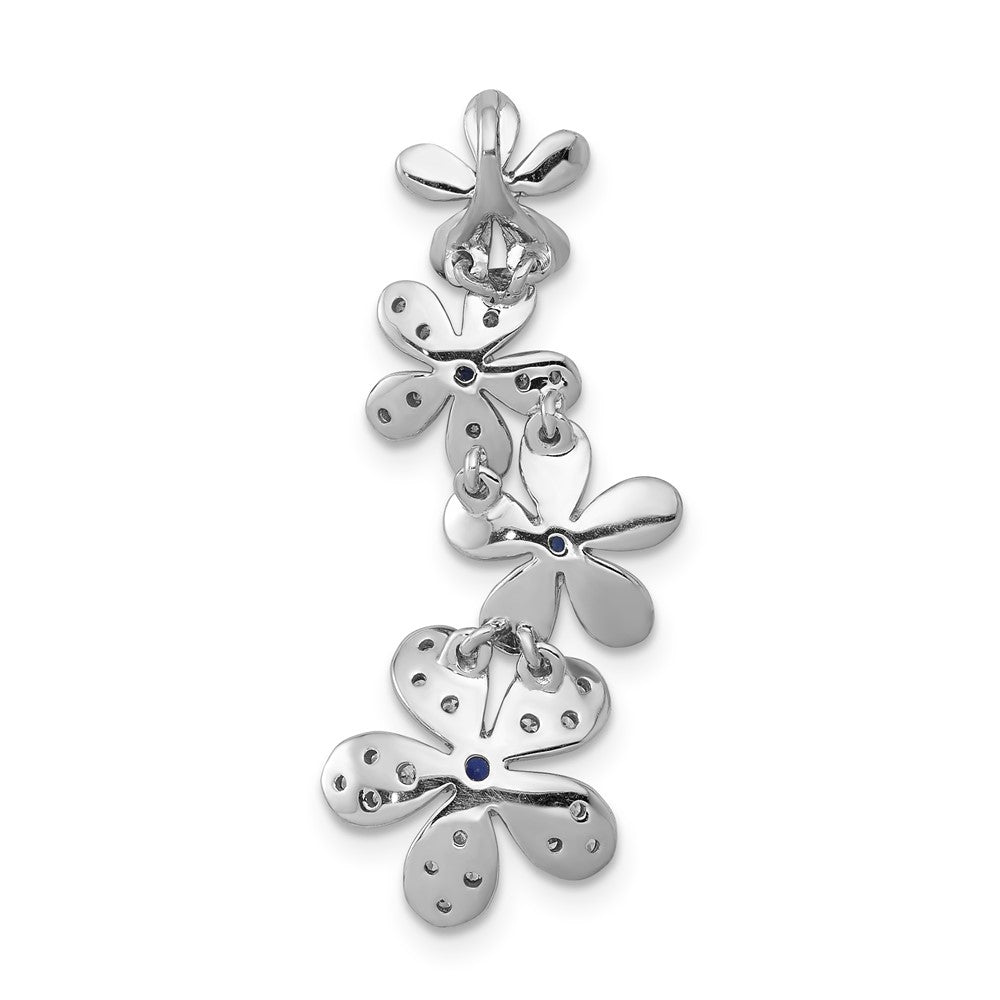 Solid 14k White Gold Simulated CZ and .19 Sapphire 4 Flowers Pendant