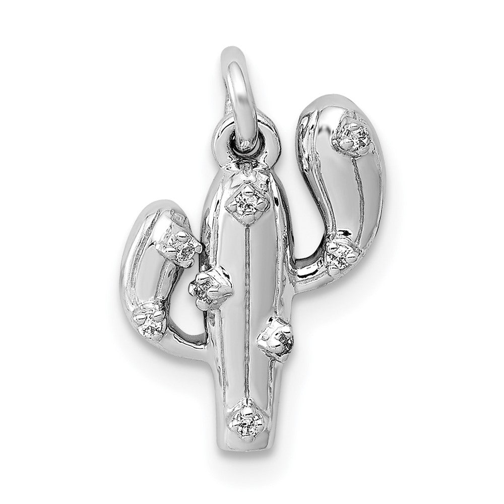 14k White Gold .03ct. Real Diamond Cactus Pendant