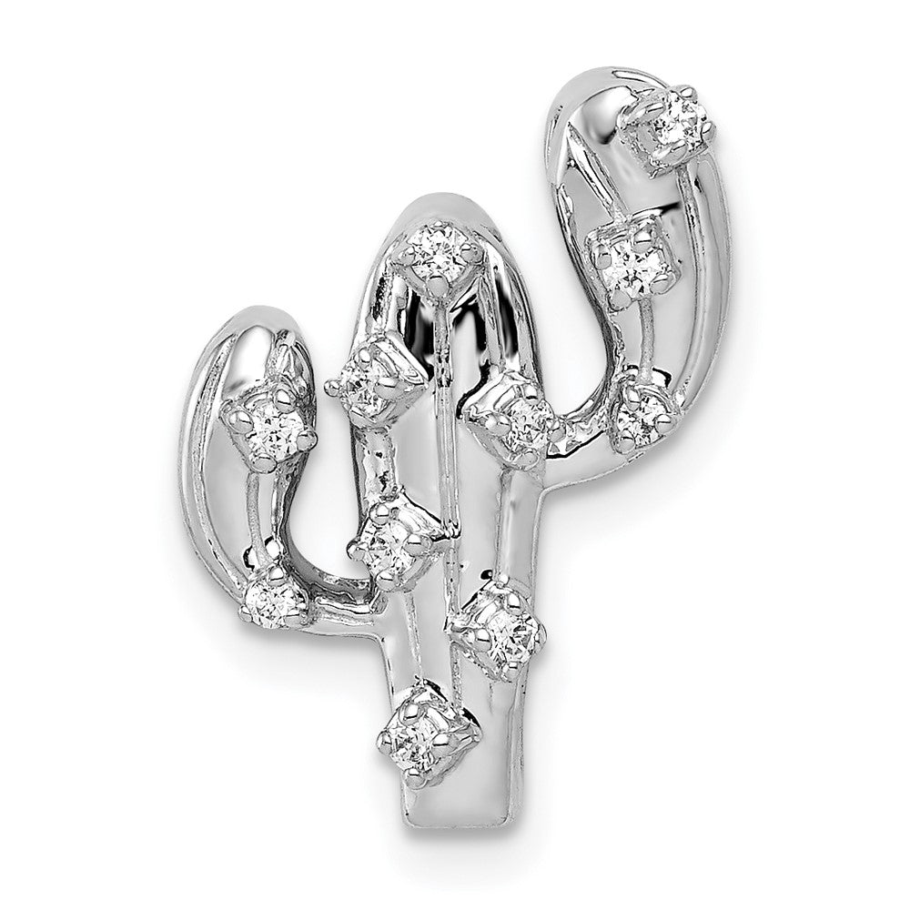 14k White Gold 1/10ct. Real Diamond Cactus Pendant