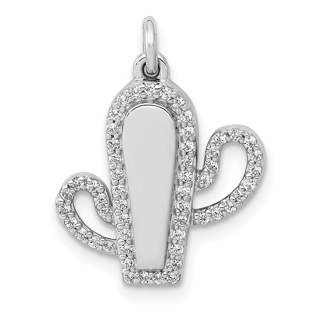 14k White Gold 1/5ct. Real Diamond Cactus Pendant