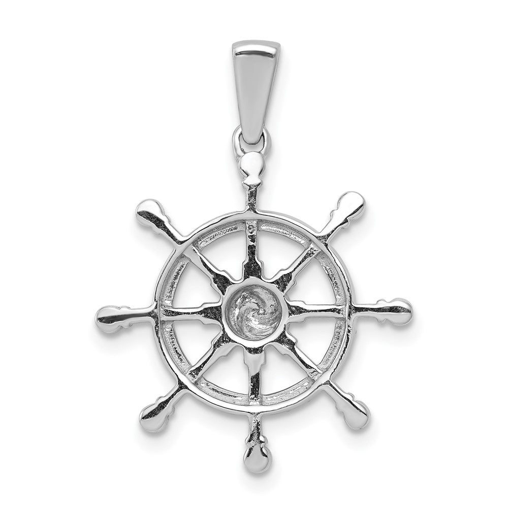 14k White Gold 1/6ct. Real Diamond Ship Wheel Pendant
