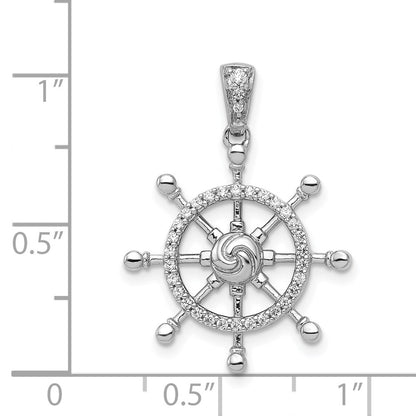 14k White Gold 1/6ct. Real Diamond Ship Wheel Pendant