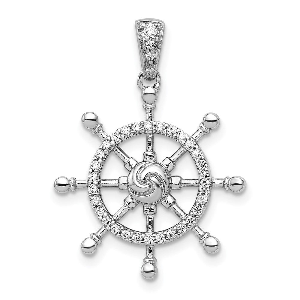 14k White Gold 1/6ct. Real Diamond Ship Wheel Pendant
