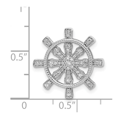 14k White Gold 1/5ct. Real Diamond Ship Wheel Pendant
