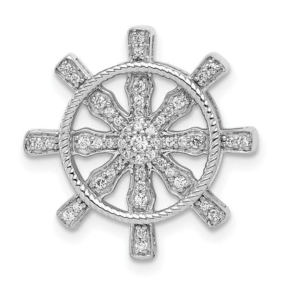14k White Gold 1/5ct. Real Diamond Ship Wheel Pendant