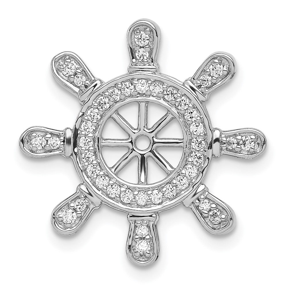 14k White Gold 1/4ct. Real Diamond Ship Wheel Pendant