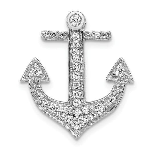 Solid 14k White Gold 1/4ct. Simulated CZ Anchor Chain Slide