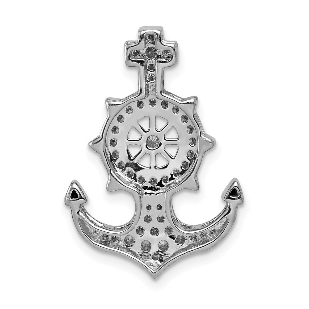 Solid 14k White Gold Simulated CZ Mariners Anchor Chain Slide