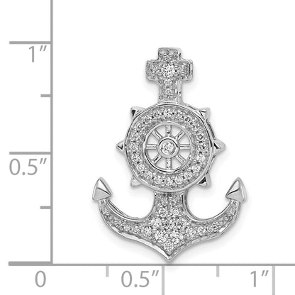 14k White Gold Real Diamond Mariners Anchor Chain Slide
