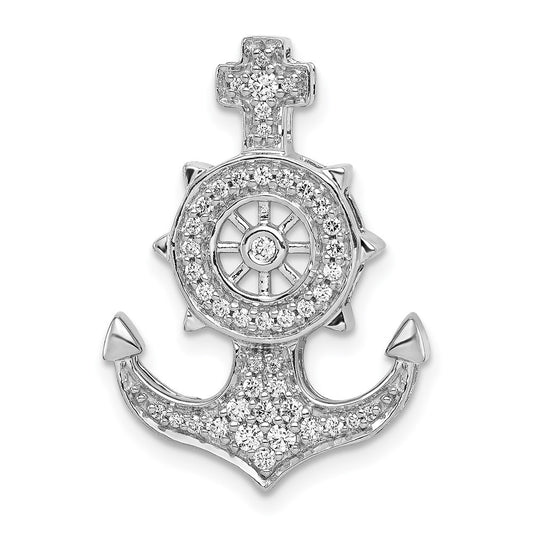 Solid 14k White Gold Simulated CZ Mariners Anchor Chain Slide