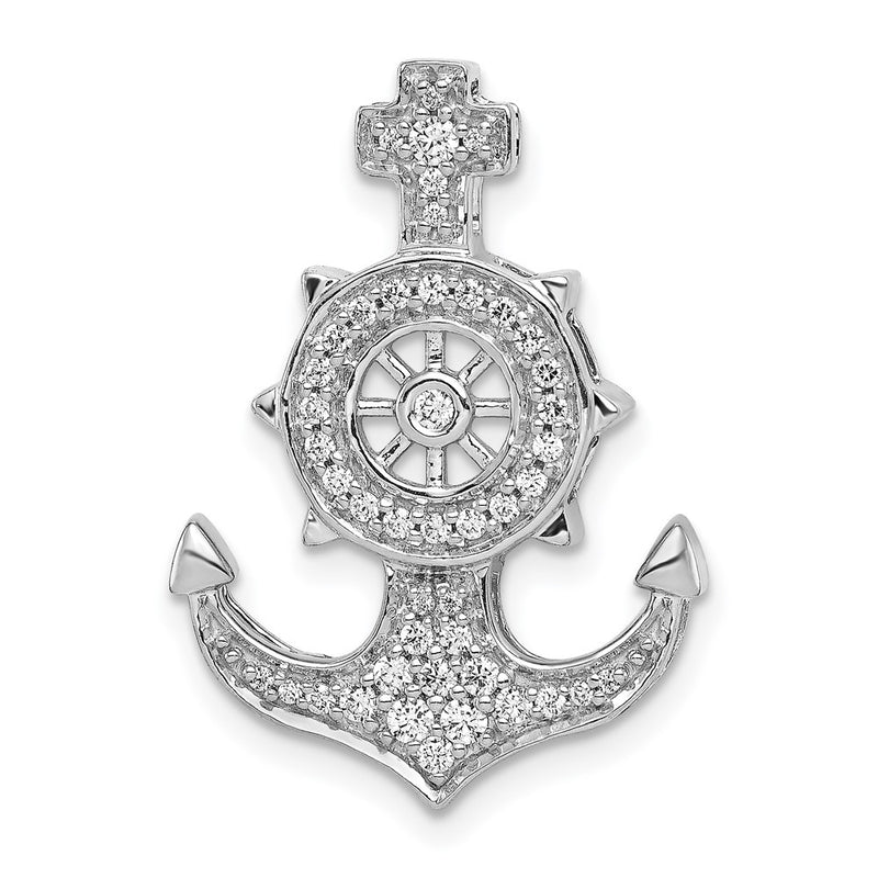14k White Gold Real Diamond Mariners Anchor Chain Slide