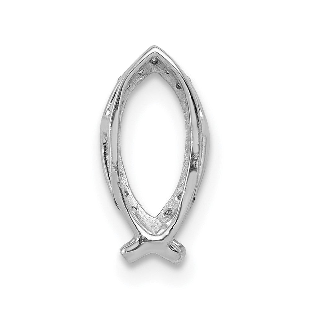 14k White Gold 1/15ct. Real Diamond Ichthus Chain Slide