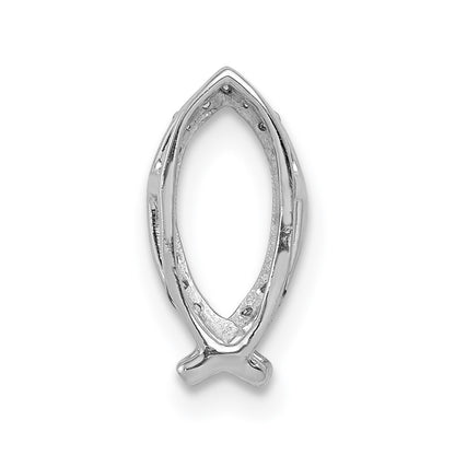 14k White Gold 1/15ct. Real Diamond Ichthus Chain Slide