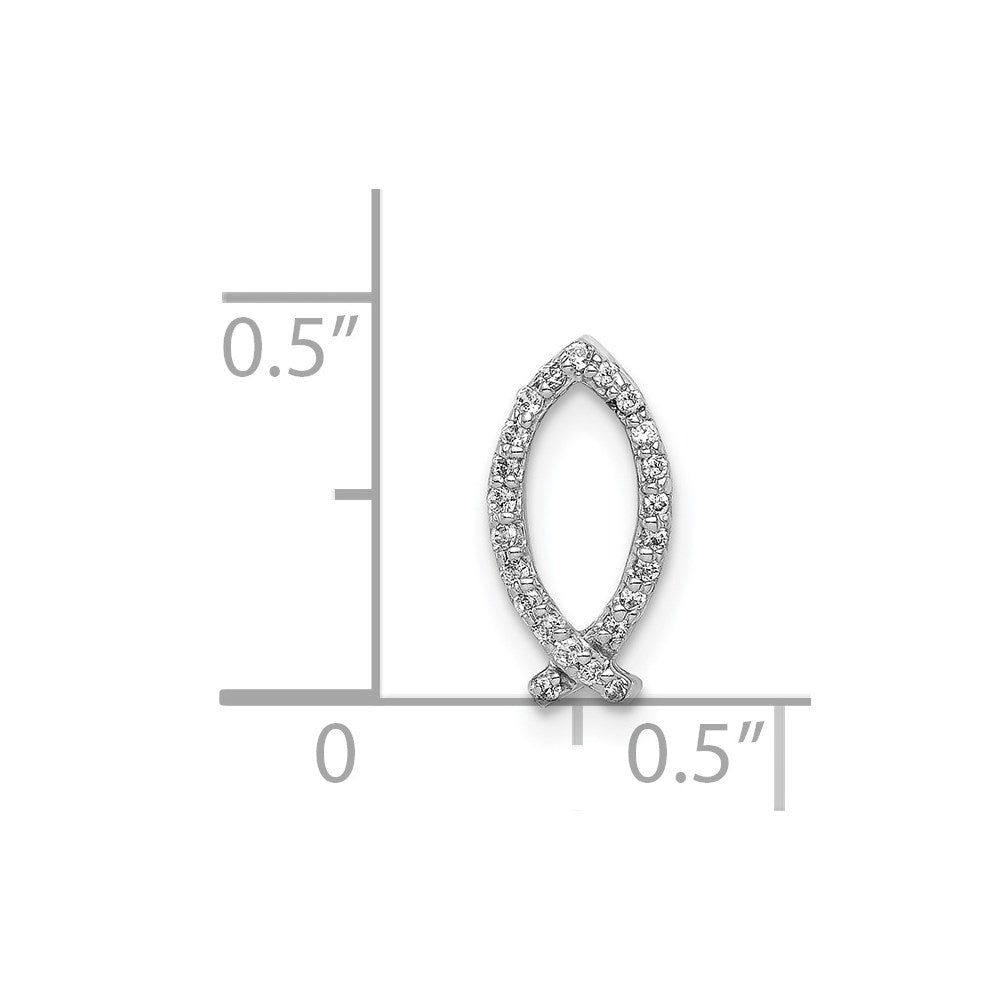 14k White Gold 1/15ct. Real Diamond Ichthus Chain Slide