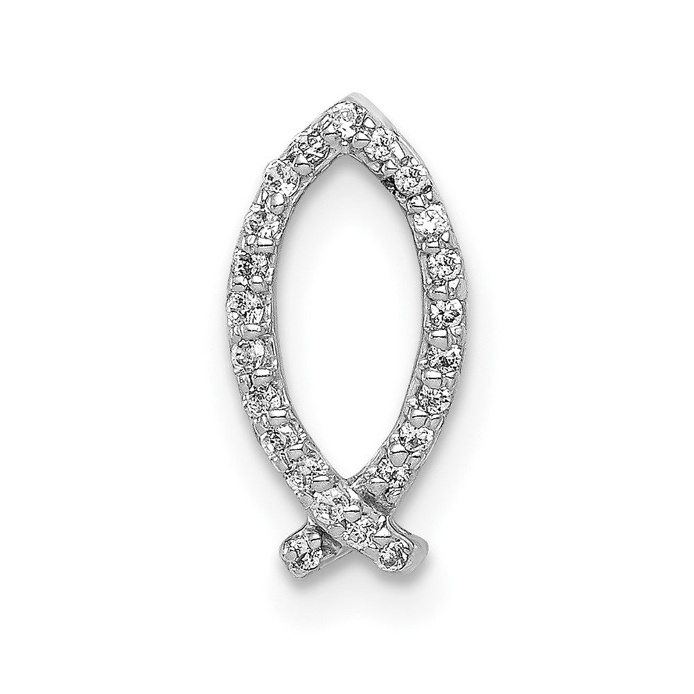 14k White Gold 1/15ct. Real Diamond Ichthus Chain Slide