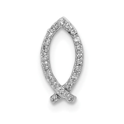 14k White Gold 1/15ct. Real Diamond Ichthus Chain Slide