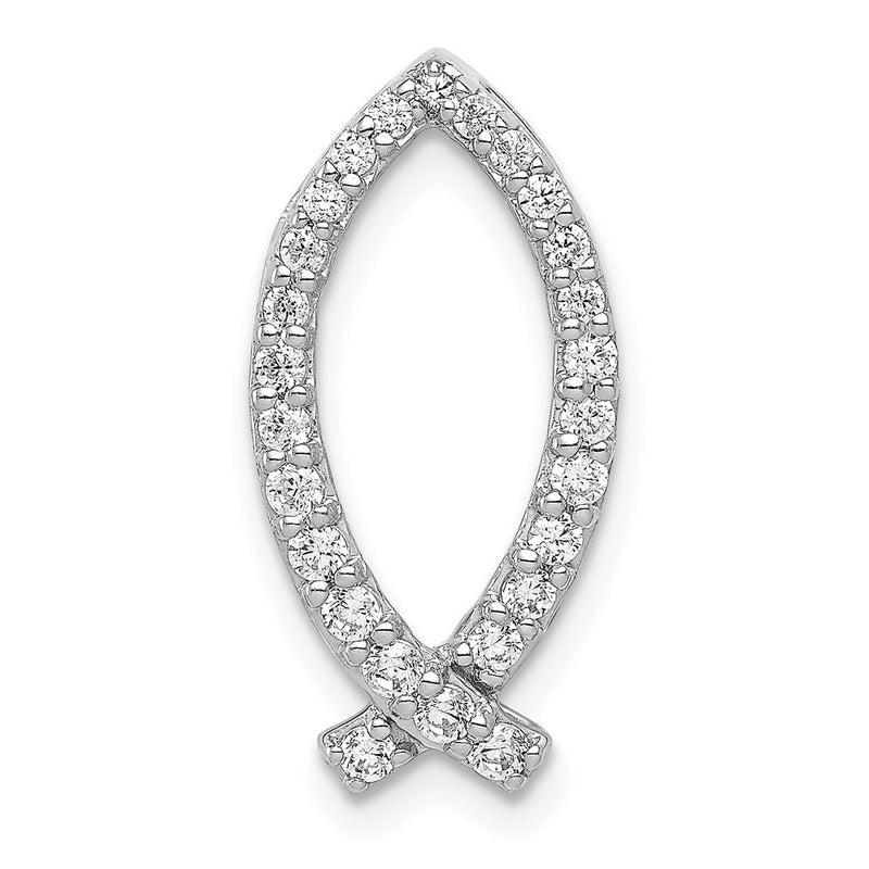14k White Gold 1/3ct. Real Diamond Ichthus Chain Slide