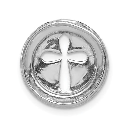 14k White Gold 1/15ct. Real Diamond Circle and Cross Chain Slide
