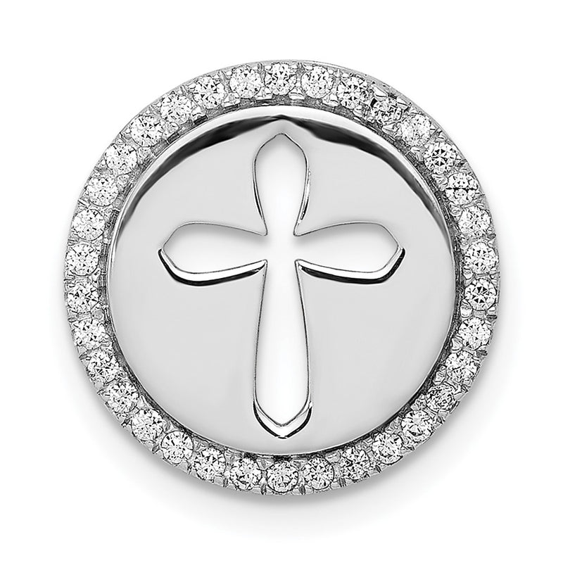 14k White Gold 1/15ct. Real Diamond Circle and Cross Chain Slide