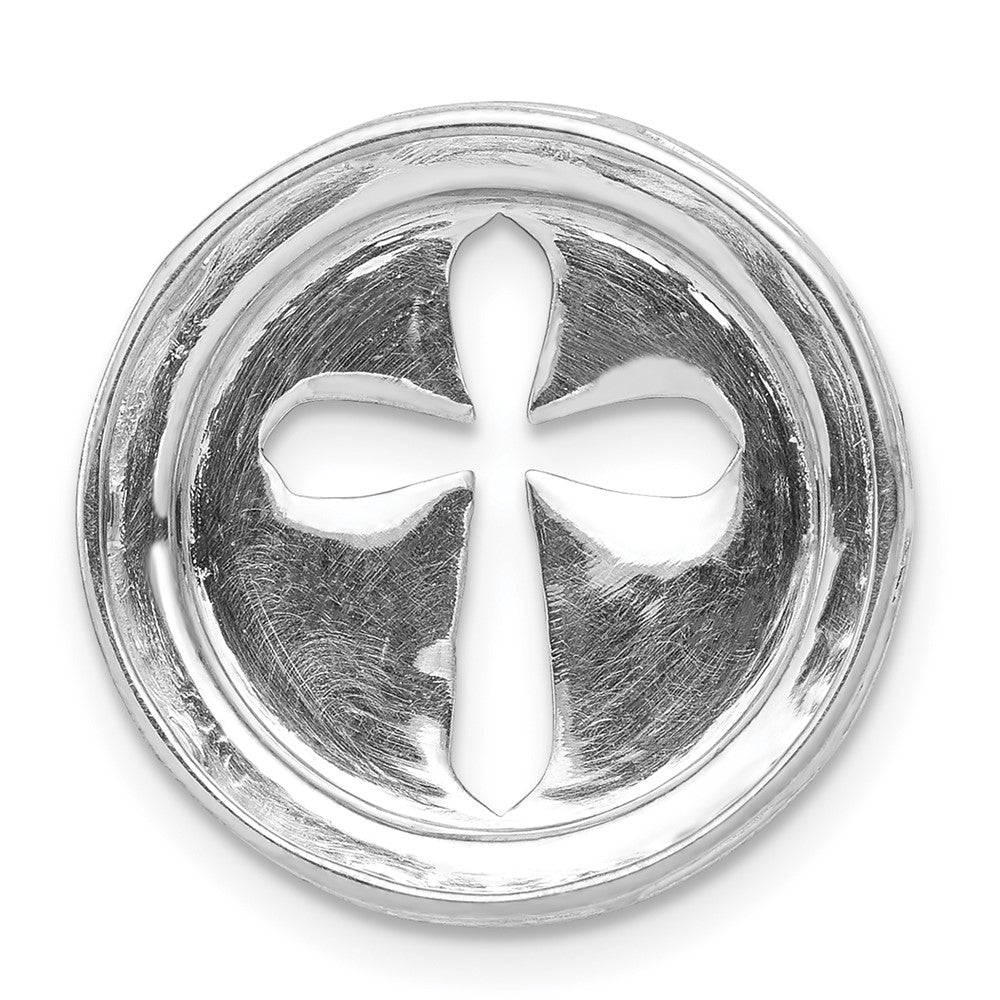 14k White Gold 1/20ct. Real Diamond Circle & Cross Chain Slide