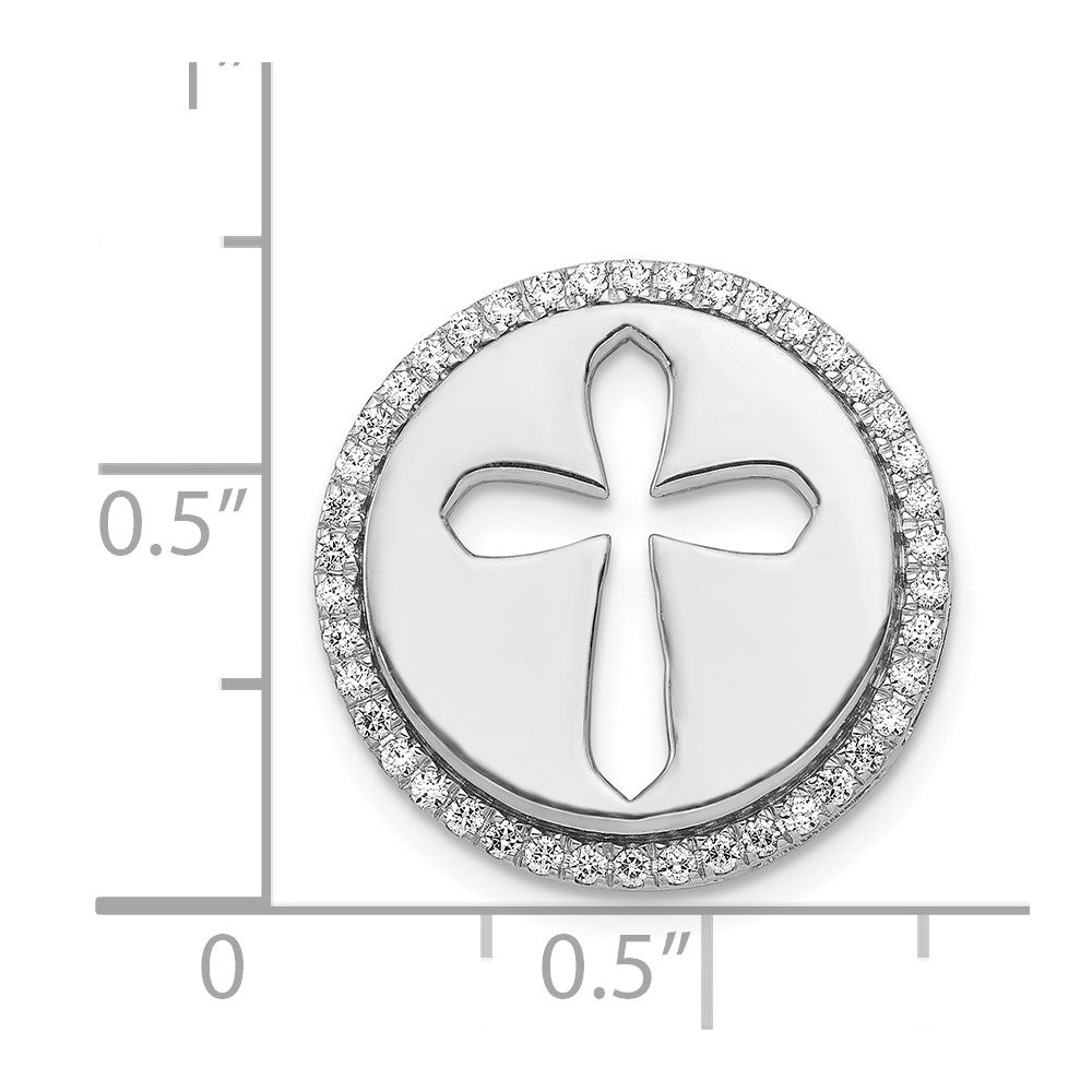 14k White Gold 1/20ct. Real Diamond Circle & Cross Chain Slide
