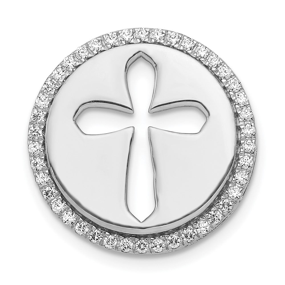14k White Gold 1/20ct. Real Diamond Circle & Cross Chain Slide