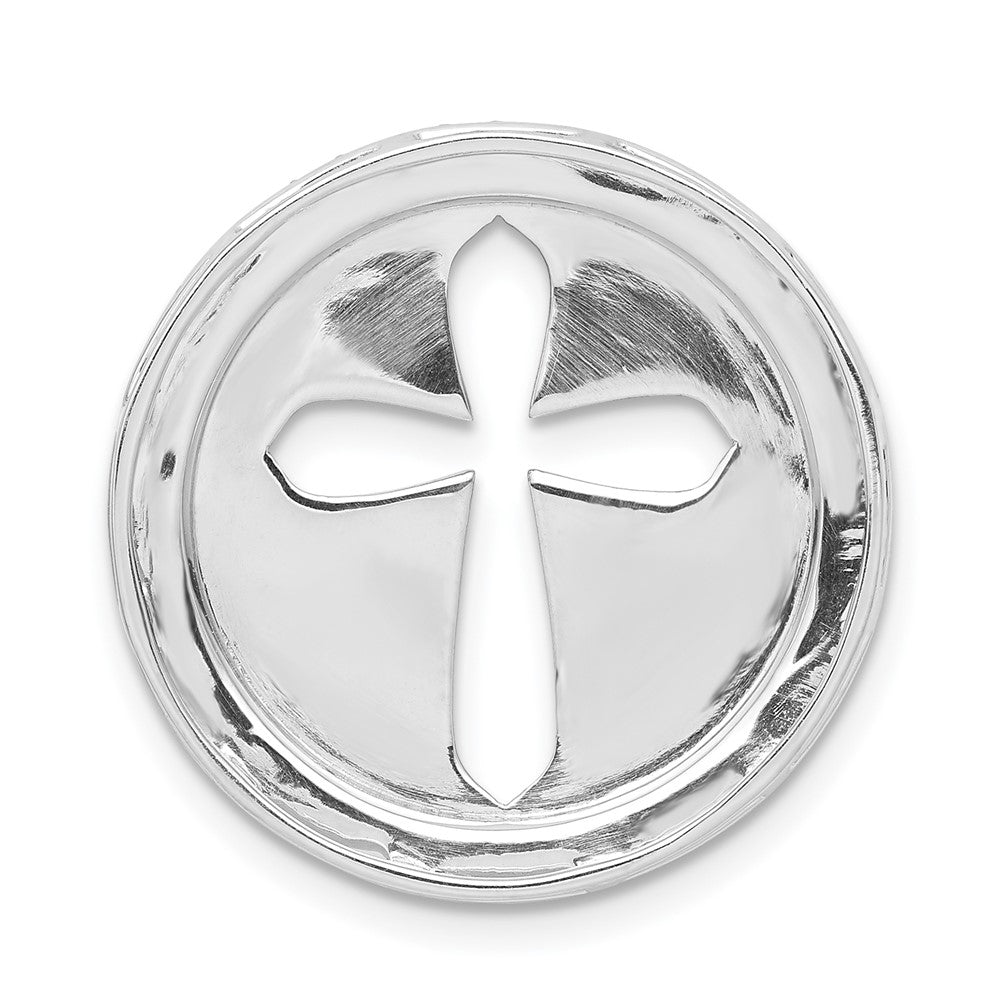 14k White Gold 3/8ct. Real Diamond Circle & Cross Chain Slide