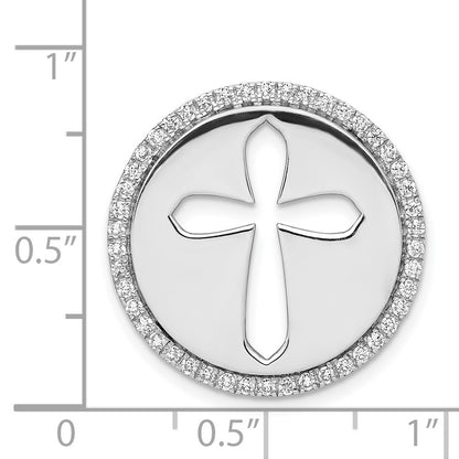 14k White Gold 3/8ct. Real Diamond Circle & Cross Chain Slide