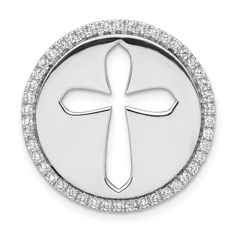 14k White Gold 3/8ct. Real Diamond Circle & Cross Chain Slide