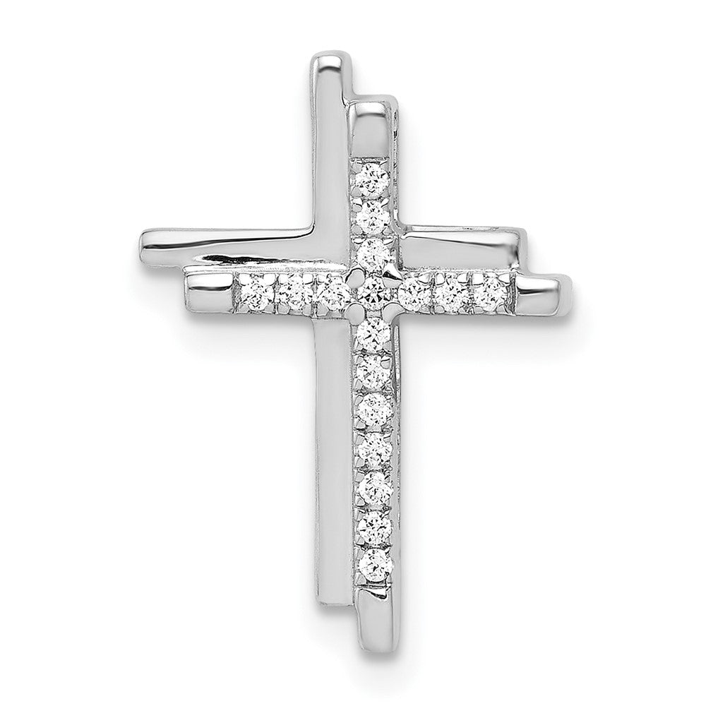 14k White Gold 1/10ct. Real Diamond Double Cross Chain Slide
