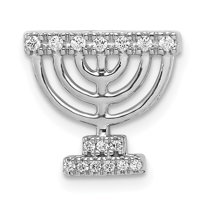 14k White Gold Real Diamond Menorah Chain Slide