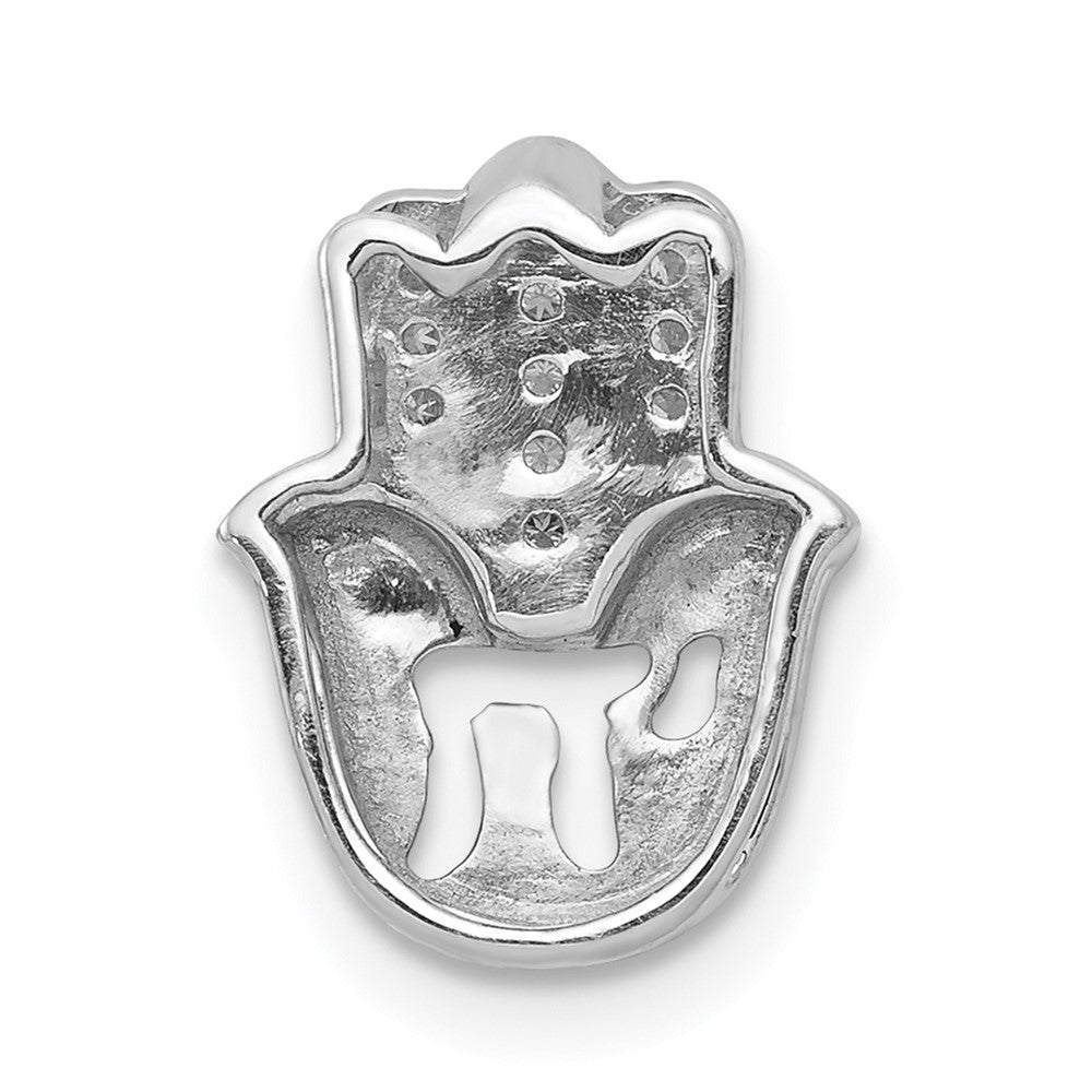 14k White Gold 1/20ct. Real Diamond Chai on Hamsa Chain Slide