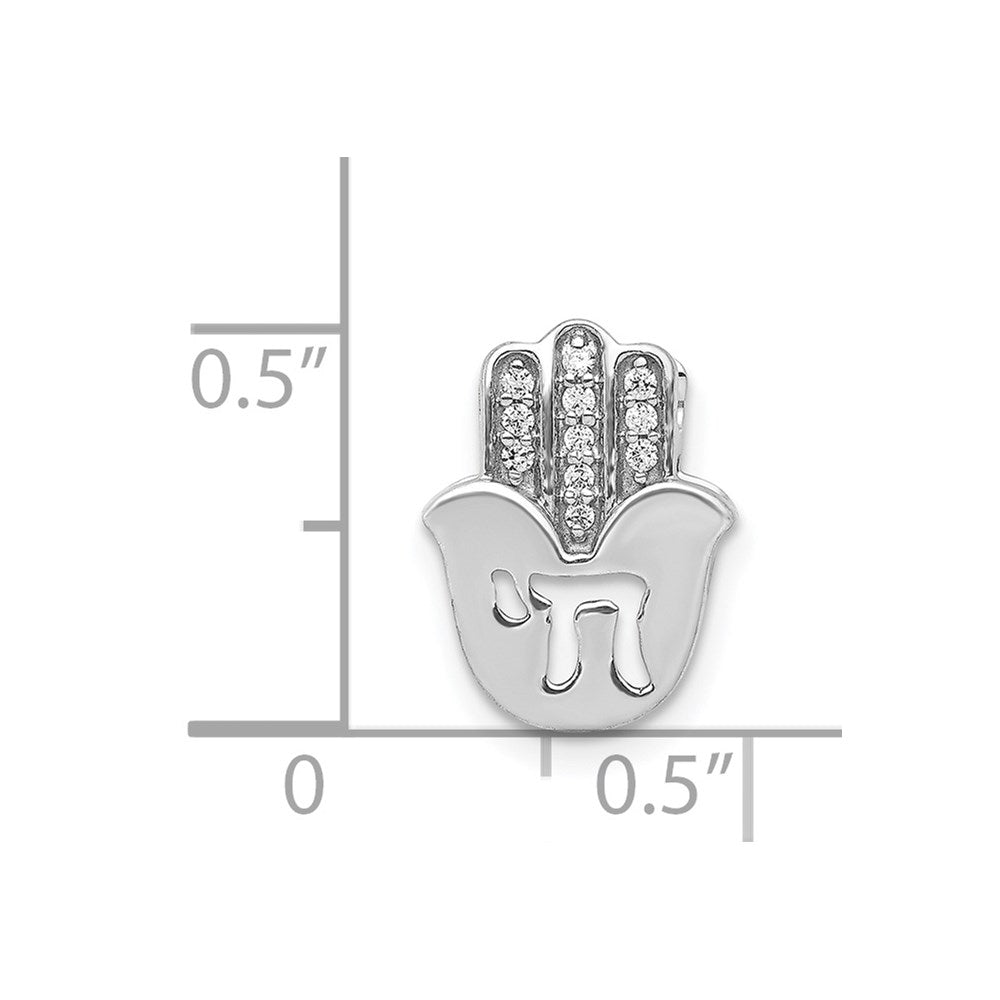 14k White Gold 1/20ct. Real Diamond Chai on Hamsa Chain Slide