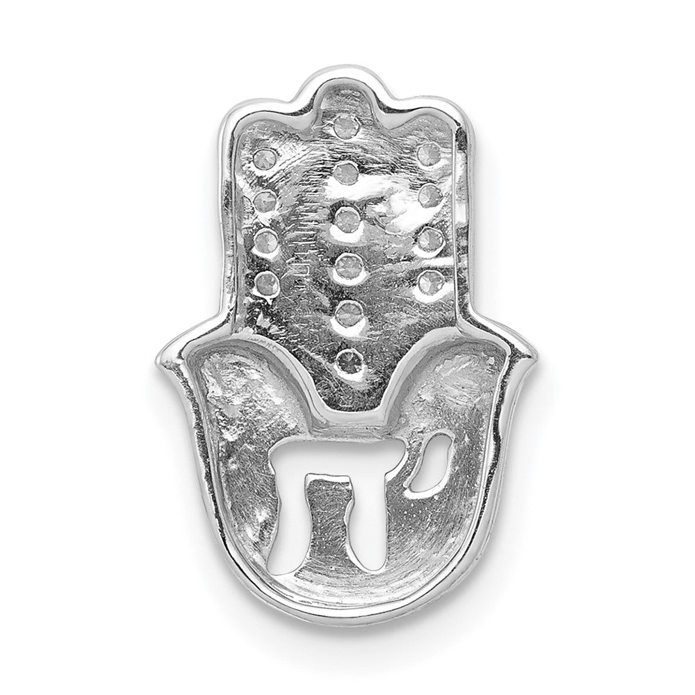 14k White Gold 1/15ct. Real Diamond Chai on Hamsa Chain Slide