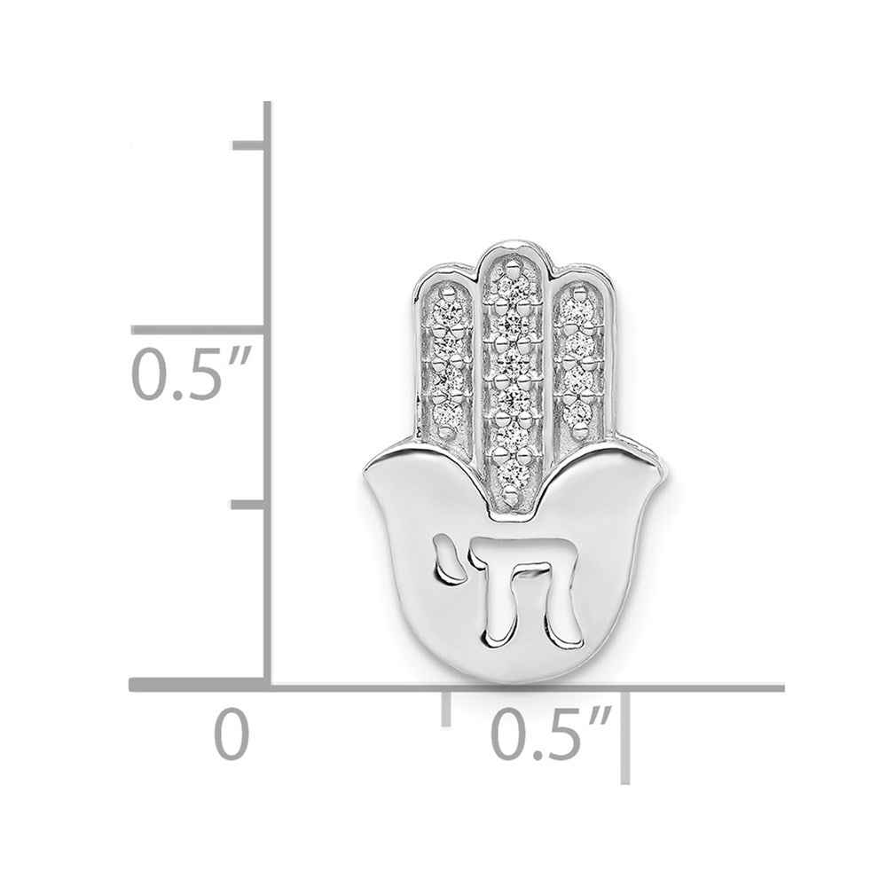 14k White Gold 1/15ct. Real Diamond Chai on Hamsa Chain Slide