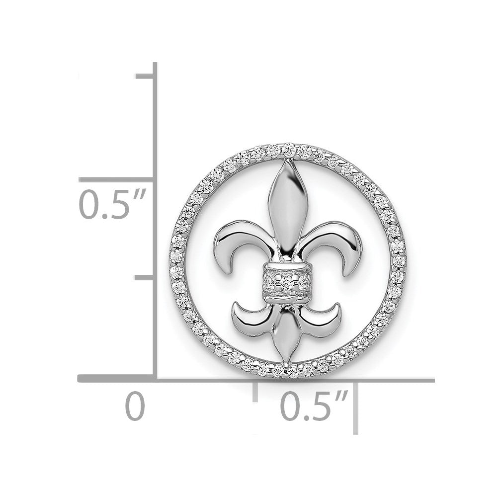 14k White Gold 1/6ct. Real Diamond Fleur De Lis Chain Slide